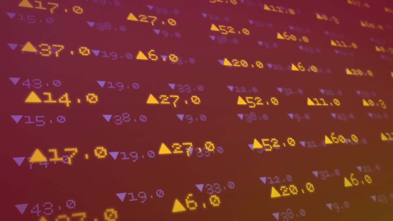 animación del procesamiento de datos del mercado de valores contra un fondo de gradiente rosa