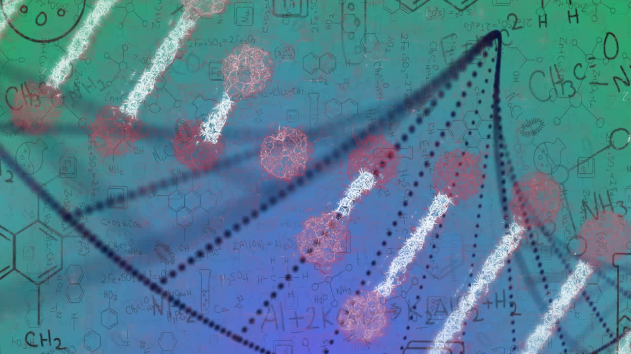 화학 공식과 분자 구조에 대한 추상적인 과학 애니메이션 배경