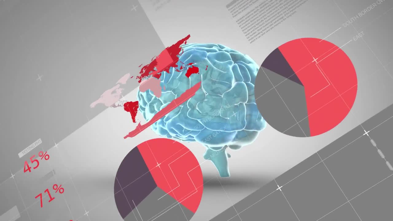 animación del cerebro humano y procesamiento de datos sobre la red.