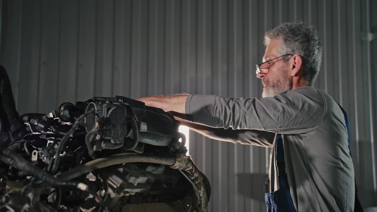 mecánico de automóviles que trabaja en un motor de automóvil