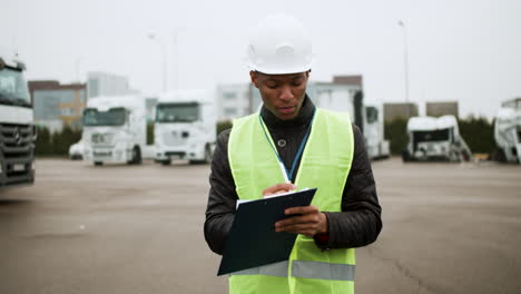 trabajador escribiendo en el clipboard