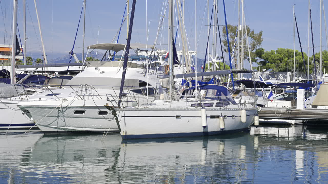 Boats docked in the Marina Baie des Anges in Villeneuve-Loubet, France in daylight