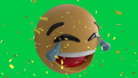 animation of confetti falling over smiling emoji emoticon icon on green screen background