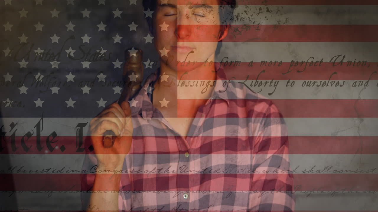 배경 에 있는 사람 위 에 흔들리는 미국  ⁇ 발 의 애니메이션