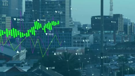 Animation-of-data-processing-against-aerial-view-of-cityscape