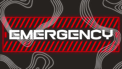 animation of emergency text over white lines on black background