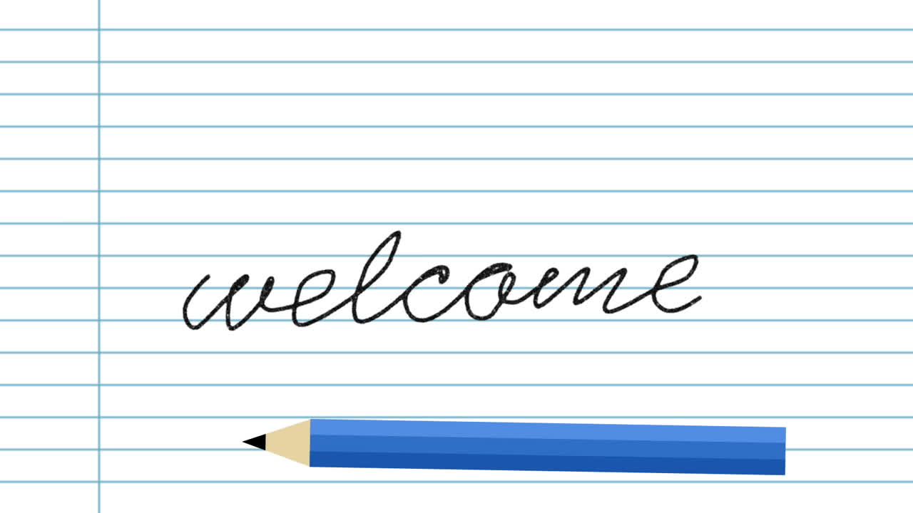 Pencil writing welcome text on paper