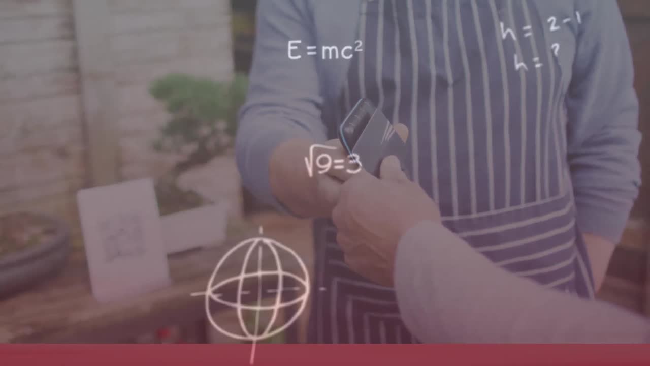 신용카드로 지불하는 백인 남성에 대한 수학적 방정식의 애니메이션