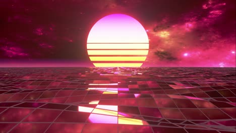 paisaje retro futurista del atardecer