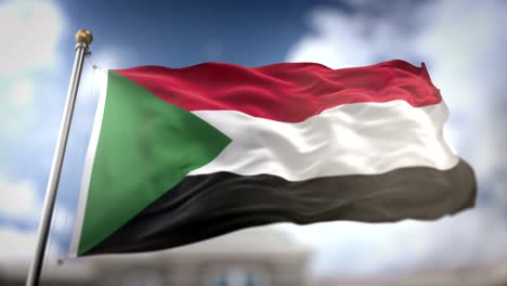 sudan flag waving slow motion 3d rendering blue sky background - seamless loop 4k