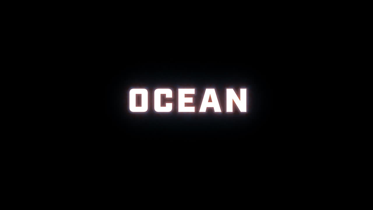 revelación de texto de 4k de la palabra "oceano" en un fondo negro