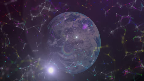 animation of networks of connections over globe on purple background