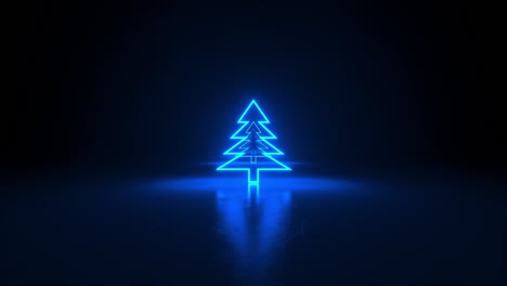 christmas trees, blue neon glow icon on dark black background. abstract sci fi geometric background. corridor. abstract winter concept. vj christmas concept. moving forward. 3d animation loop of 4k