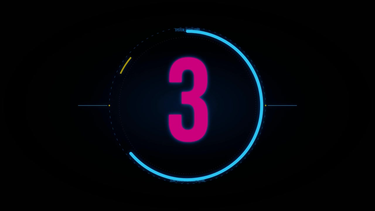 Timer digitale per il conto alla rovescia con interfaccia HUD futuristica