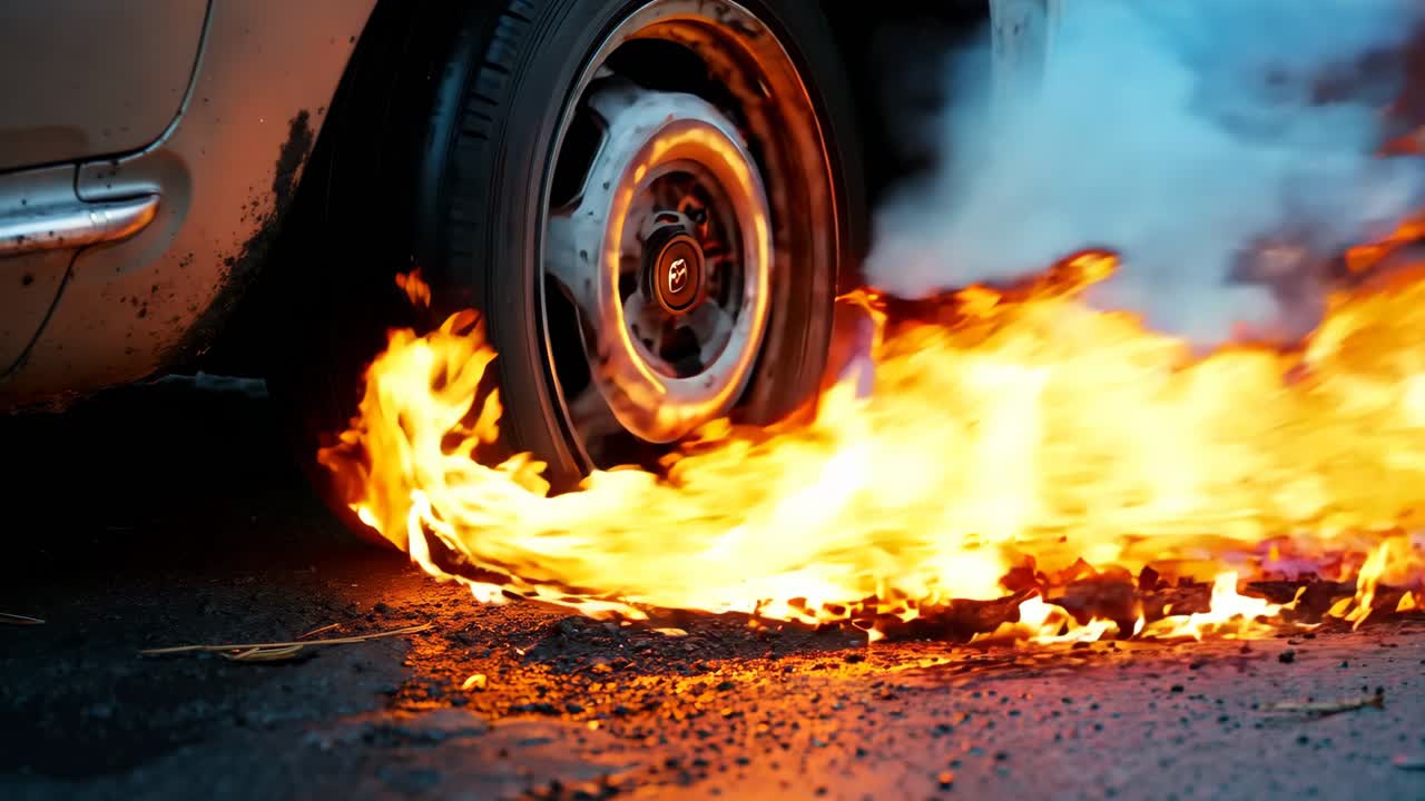 un coche en llamas al lado de la carretera