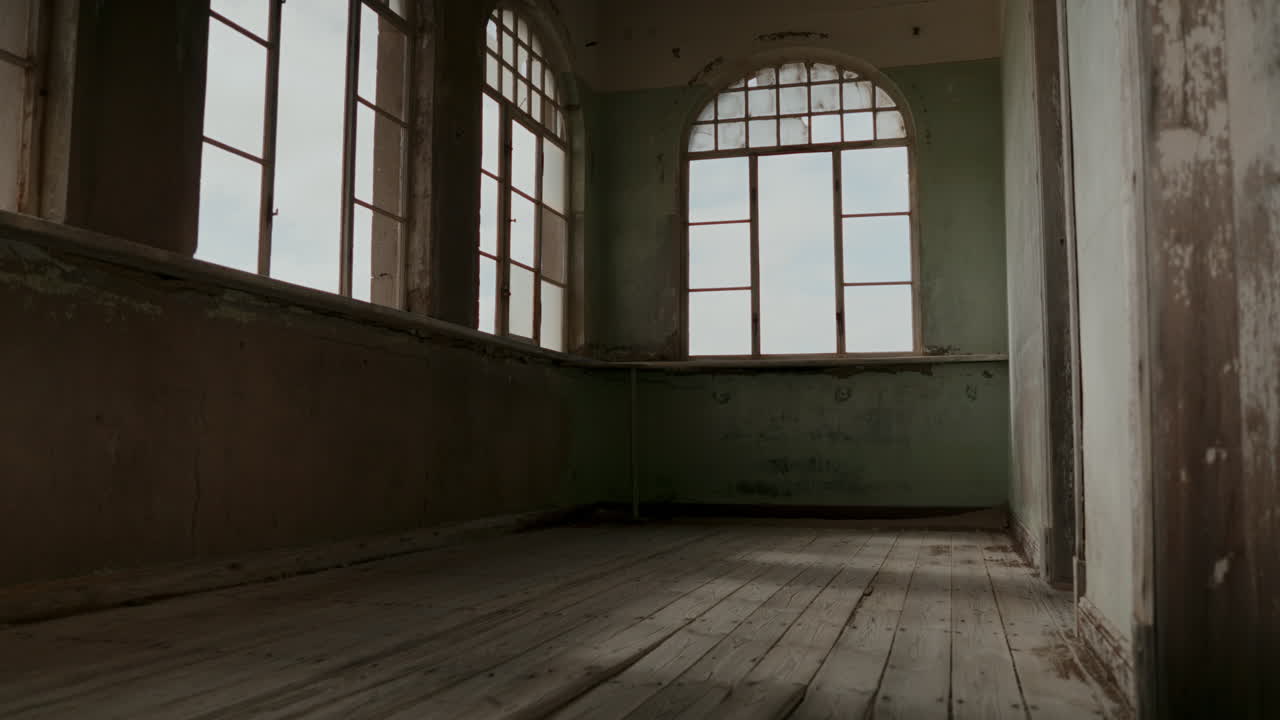 Abandoned Interior Room with Old Windows