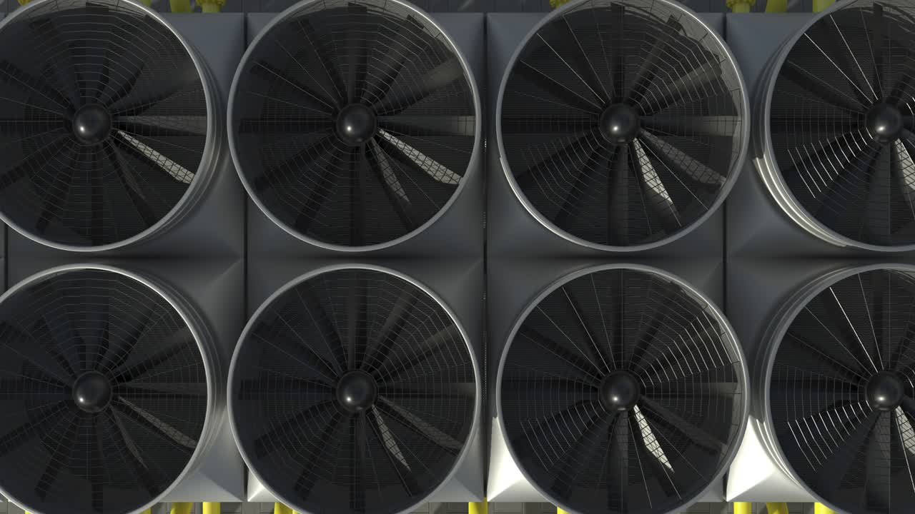 sistema de refrigeración del refrigerador en la estación de compresor. intercambiador de calor en el que el aire y el agua reducen la temperatura para la industria pesada, bucle sin costuras