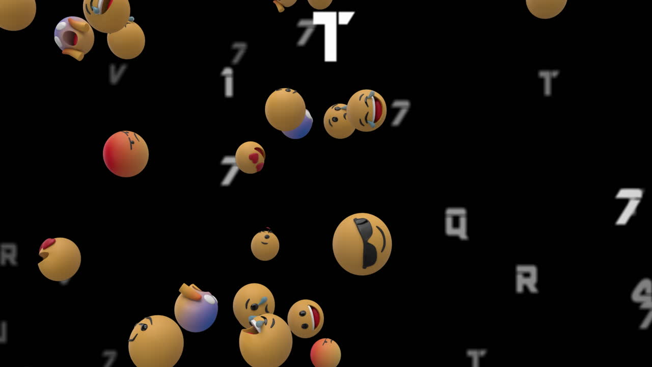 animación de iconos y números de redes sociales que caen sobre un fondo negro