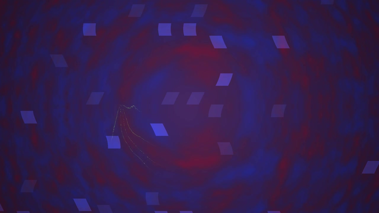 Abstract Motion Background with Floating Blue Squares and Red Haze
