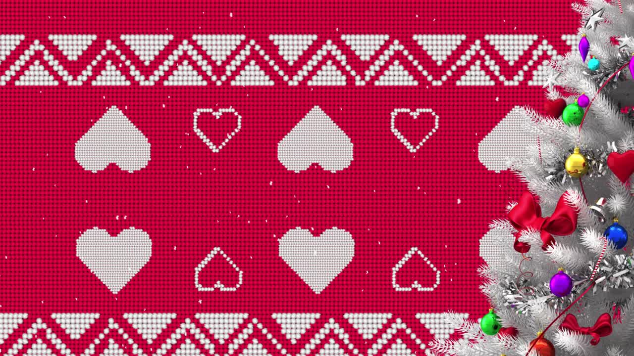 크리스마스 트리 와 장식물 위 에 내리는 눈 의 애니메이션