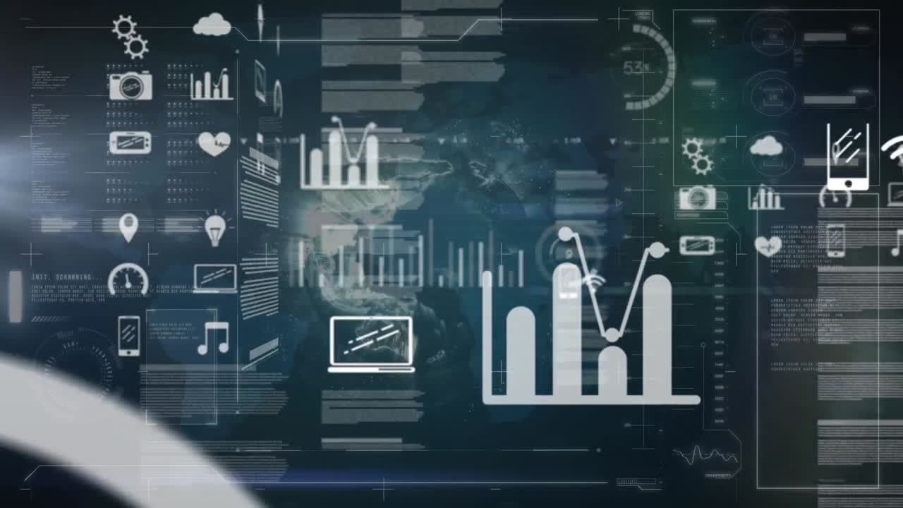 Animation of data processing in black background