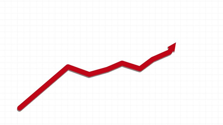 Stock market arrows increasing pointing upward on white graphic paper red