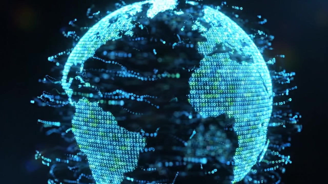 A Dynamic Visualization of Earth Represented Through Digital Data Patterns, Showcasing the Transformative Impact of Technology on Our Planet