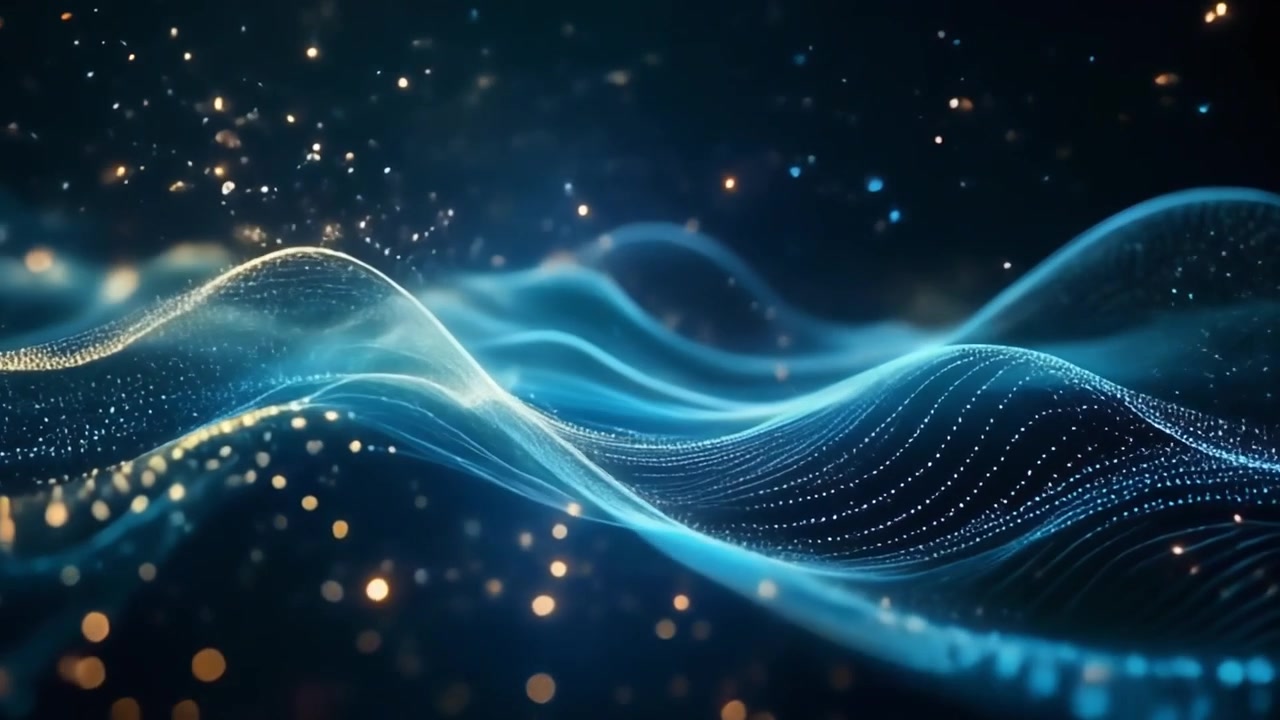 Abstract Digital Wave Background with Glowing Particles