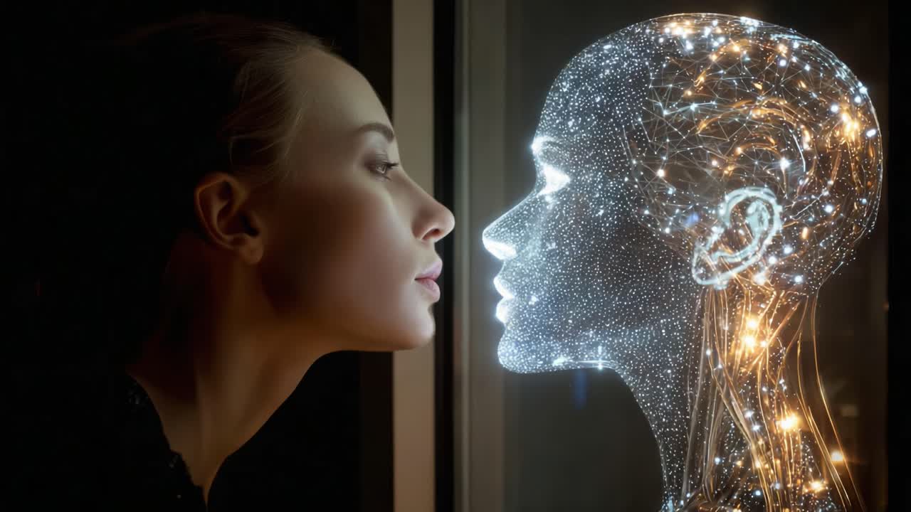 A Profound Moment: Human Connection with a Luminous Robotic Sculpture Captured in a Video, Blurring the Lines Between Reality and Artificial Intelligence