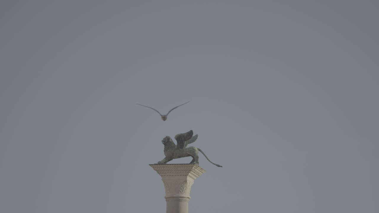 Winged Lion Statue on Column in Venice