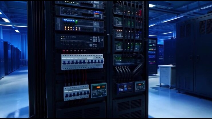 Rows of Server Racks in a Modern Data Center