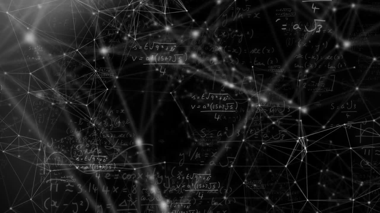 ecuaciones matemáticas y conexiones de red, animación de procesamiento de datos científicos