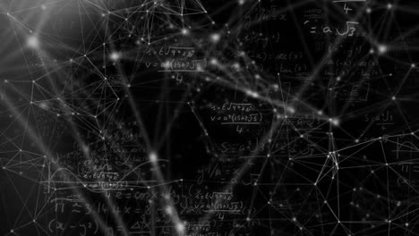 mathematical equations and network connections, scientific data processing animation