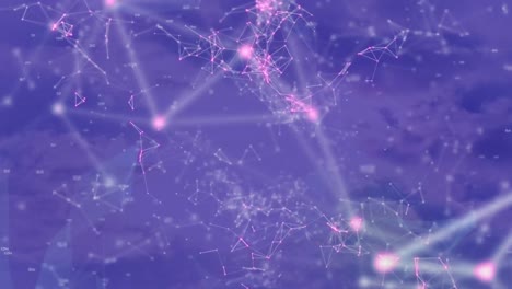 animación del código qr, red de conexiones en fondo azul.