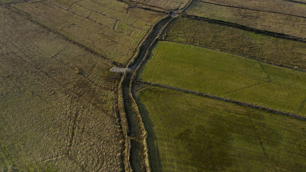 Dynamic aerial dolly of Ardmore Island in Clifden, Connemara, showcasing its divided fields used for grazing and farming