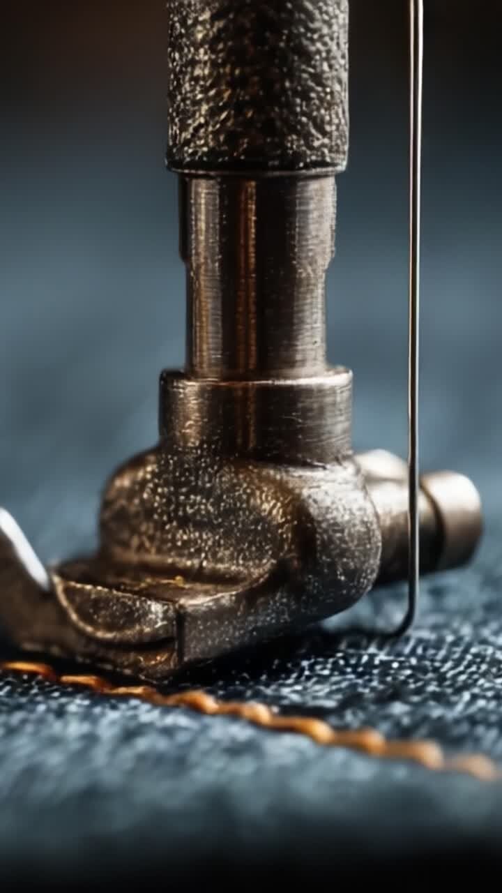 Close-Up Views of a Sewing Machine Foot and Needle, Capturing the Intricacies of Fabric Stitching and the Art of Tailoring in Action