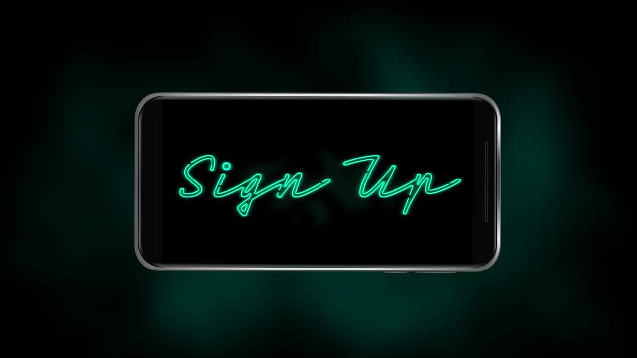 animación de palabras que parpadean en una pantalla de un teléfono inteligente sobre un fondo verde oscuro