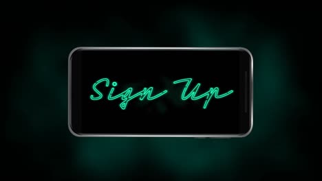 animación de palabras que parpadean en una pantalla de un teléfono inteligente sobre un fondo verde oscuro