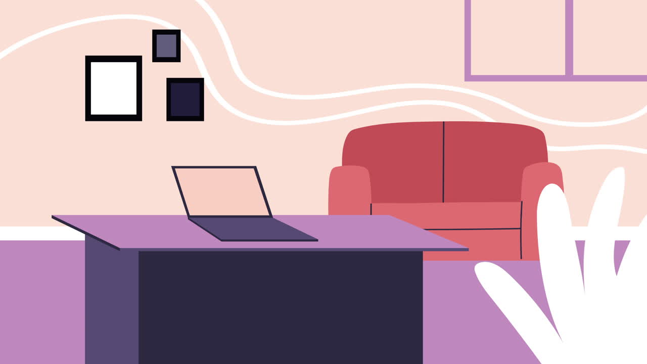 animazione della scena del posto di lavoro dell'ufficio