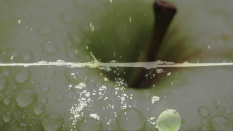 composition of green apple over water bubbles