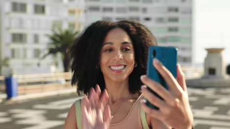 Black-woman,-phone-and-social-media-love-in-city