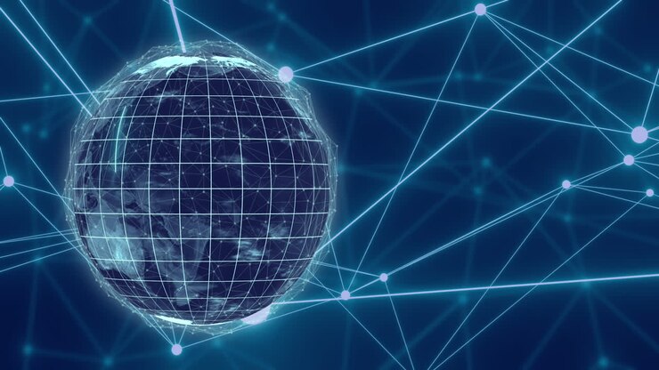 Animation of data and network of connections over globe