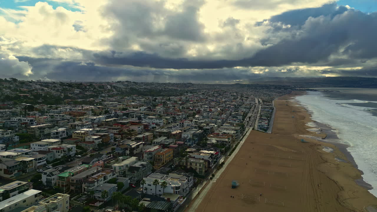 los ángeles y la playa de manhattan, vista panorámica aérea