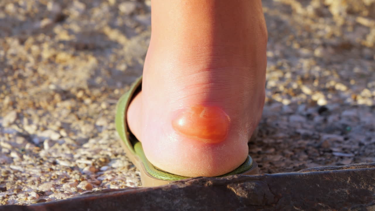Huge Fluid Filled Blister on a Woman's Heel - Close Up