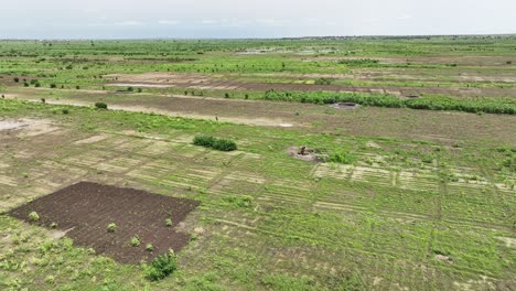 Toma-Aérea-Hacia-Atrás-De-Vastas-Y-Fértiles-Tierras-Agrícolas-De-Subsistencia-En-Nigeria