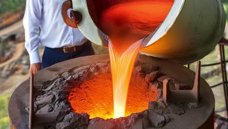 metal fundido que se vierte en un crisol