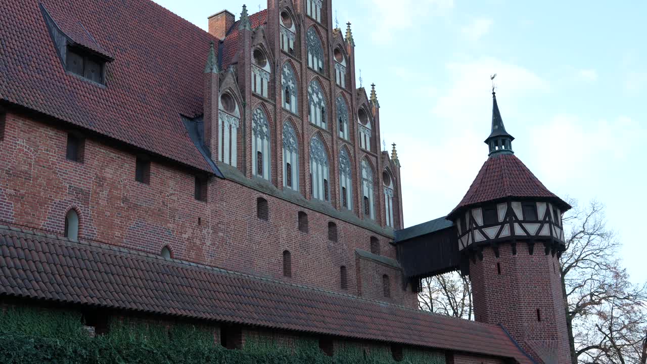 Medieval architecture at Malbork Castle, in Poland. Historic UNESCO site in Europe