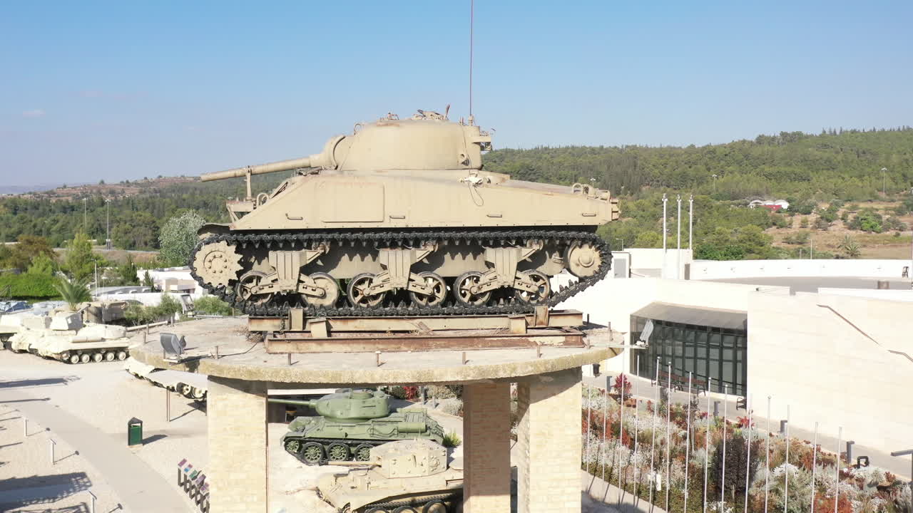 Sherman Tank Memorial Display, Latrun Israel Drone View