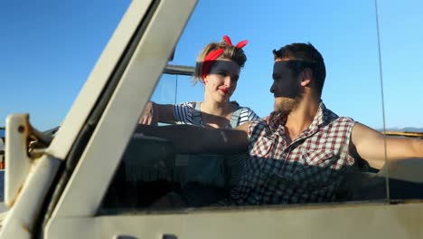 couple interacting with each other in a car 4k