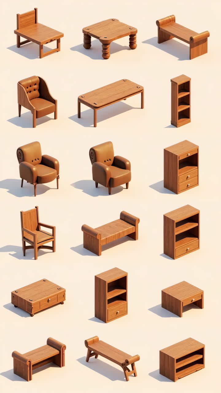 Collection of Miniature Wooden Furniture Pieces